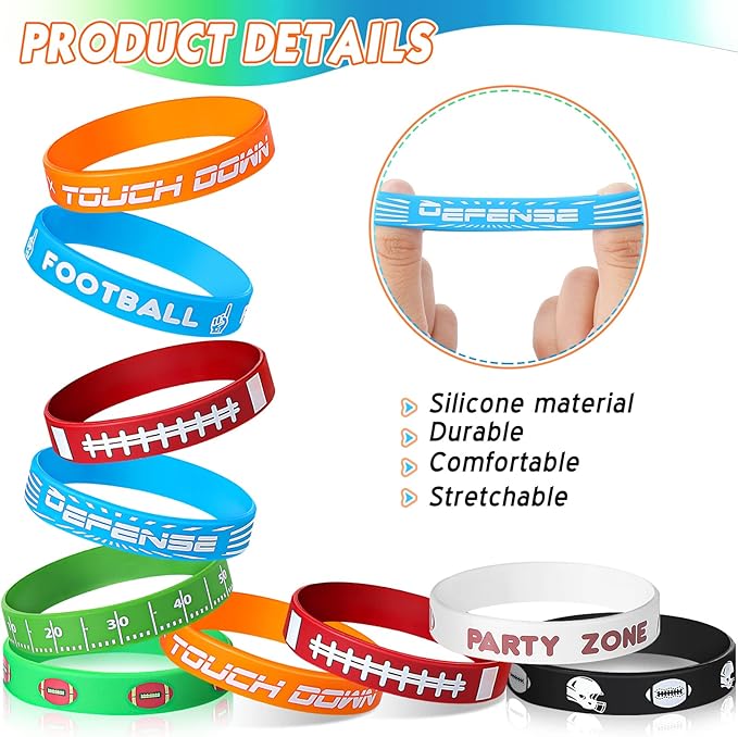 Kasyat 48 Pcs Football Party Favors Football Silicone Bracelets Motivational Rubber Wristbands Football Wristbands for Sport Themed Birthday Party Supplies Decorations Gifts Prize