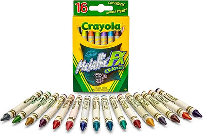 Crayola Metallic Crayons (16ct), Kids Crayons for Coloring and Drawing, Glitter, Shiny, and Unique Colors, Gift for Kids, Nontoxic, 3+