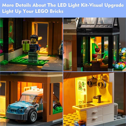 VONADO LED Light Kit Compatible with Lego City Family House and Electric Car 60398, Creative Lighting Set Accessories Compatible with Lego 60398 Building Set (Lights Only, No Models)