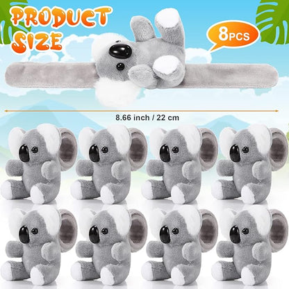 Lenwen 8 Pcs Stuffed Animal Slap Bracelets for Kids Plush Animals Slap Bracelets Bulk Cute Tiger Giraffe Turtle Koala Bracelets Wrist Animals for Girls Boys Valentine's Day Party