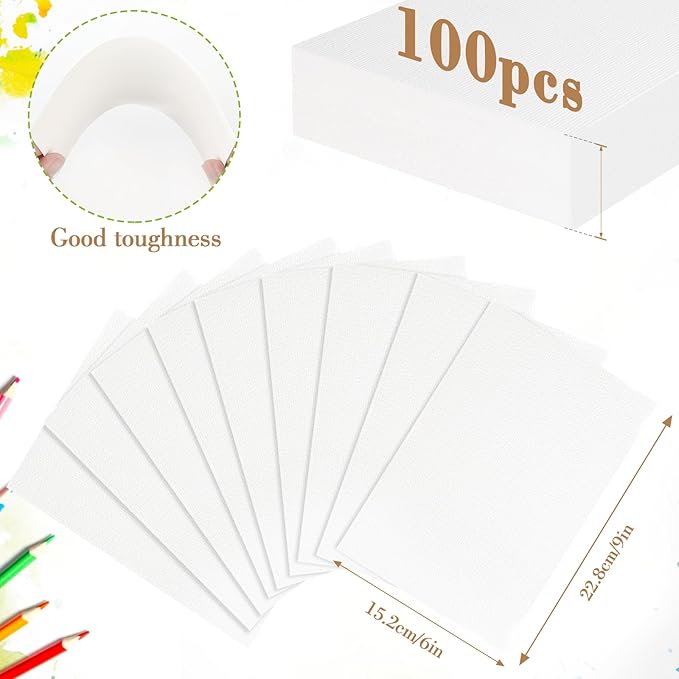 100PCS 9x6 Watercolor Paper Bulk, 140lb/300g Cold Press Thick Water Color Paper Pad for Kid Child Adult, White Art Paper for Drawing Painting Markers Gouache, Textured Cotton Paper Sheets