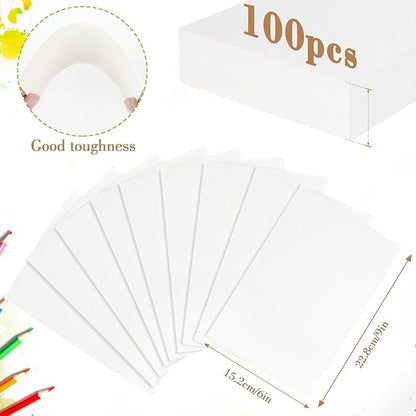 100PCS 9x6 Watercolor Paper Bulk, 140lb/300g Cold Press Thick Water Color Paper Pad for Kid Child Adult, White Art Paper for Drawing Painting Markers Gouache, Textured Cotton Paper Sheets
