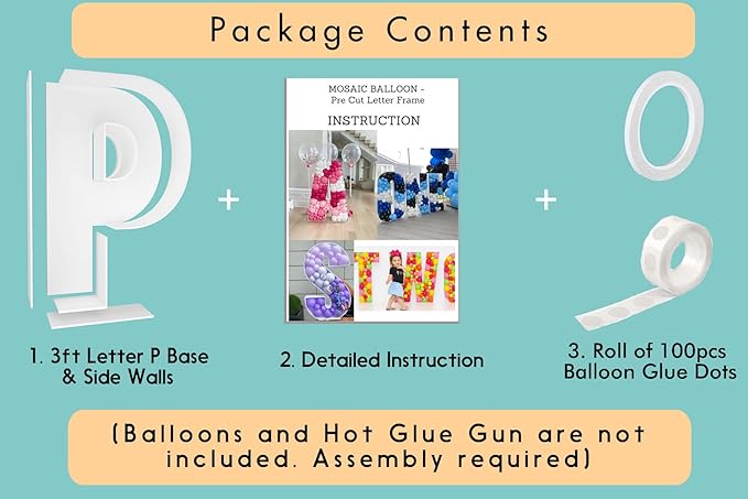 3FT Tall Mosaic Balloon Frame Letters Big Marquee Light Up Letters DIY Kit for Birthday Party Wedding Backdrop Decor Letter P Pre-Cut Foam Board