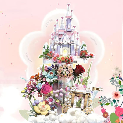 Garden Castle Building Blocks Kit with Led Lighting Flowers for Adults and Kids (1892 Pieces)