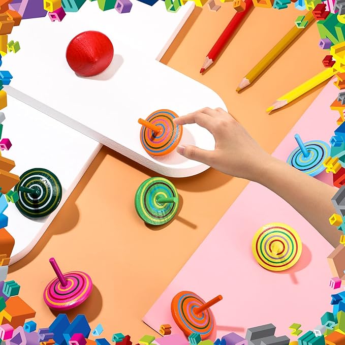 Aoriher Wood Spinning Tops for Kids, Colorful Wooden Gyroscopes Toy, Educational Kindergarten Toys, Rainbow Spin Tops for Games Party Favors Birthday Gifts(50 Pieces)