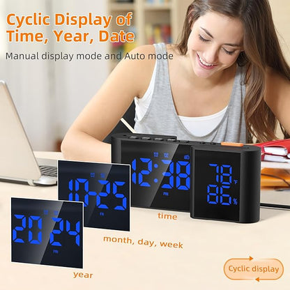 Alarm Clock Radio, Digital Alarm Clock for Bedrooms with USB Port, Large LED Display with Brightness Dimmer, Bedside FM Radio with Sleeper Timer, Temperature, Adjustable Volume, Snooze