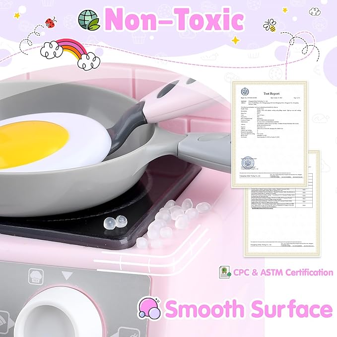 PLAY Toy Oven Kids Kitchen Playset, Kids Play Kitchen Set with 11 Accessories, Realistic Cooking Sounds ＆ Lights, Pretend Play Oven Toddler Cooking Gift Set for Girls Boys Ages 3+