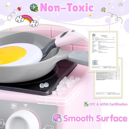 PLAY Toy Oven Kids Kitchen Playset, Kids Play Kitchen Set with 11 Accessories, Realistic Cooking Sounds ＆ Lights, Pretend Play Oven Toddler Cooking Gift Set for Girls Boys Ages 3+