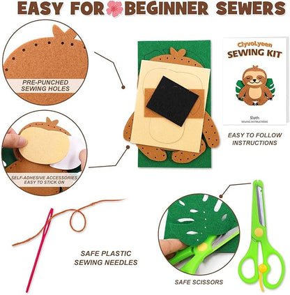 CiyvoLyeen Sloth Sewing Craft Kit Jungle Animal DIY Craft Sewing Kit for Girls and Boys Educational Sewing Kits for Kids Age 8 9 10 11 12 Craft Kit Includes 8 Projects