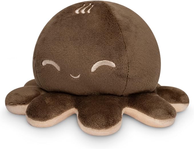 TeeTurtle Reversible Octopus Plushie 4-Inch Coffee + Cream Two-Sided Flip Plush Toy with Embroidered Details - Cute Mini Collectible Plush for Kids, Teens, and Adults