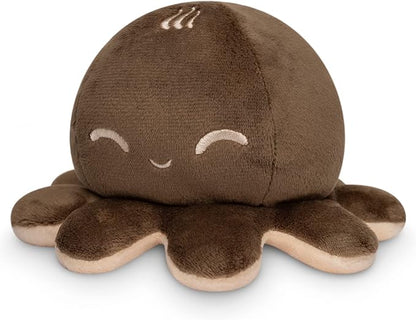 TeeTurtle Reversible Octopus Plushie 4-Inch Coffee + Cream Two-Sided Flip Plush Toy with Embroidered Details - Cute Mini Collectible Plush for Kids, Teens, and Adults