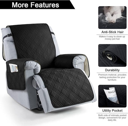 TAOCOCO 100% Waterproof Recliner Chair Cover, Small Recliner Covers for Recliner Chair with Pocket, Non Slip Reclining Chair Cover Furniture Protector for Kids, Pets(X-Small Chair, Black)