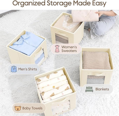 Homsorout Foldable Storage Cubes - Cubby Storage Organizer with Window, Decorative Baskets for Organizing, 11 Inch Fabric Cube Shelf Bins, Set of 10, Beige