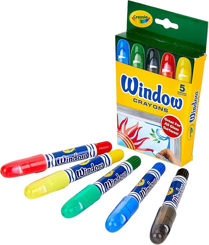 Crayola Washable Window Crayons, Glass and Window Art Supplies, Assorted Colors, 5 Count, Gift for Boys & Girls