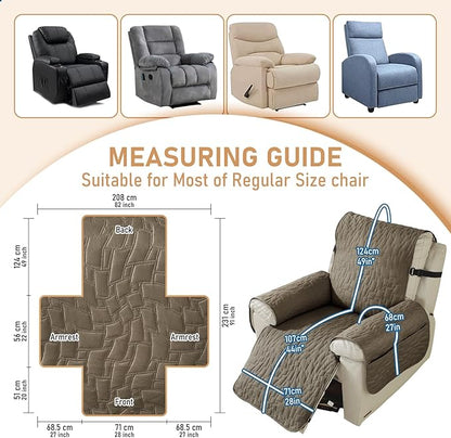 100% Waterproof Recliner Chair Covers for Reclining Chair, Small Recliner Covers That Stay in Place, Non-Slip Recliner Armchair Cover with Pockets for Kids, Pets, Dogs, Cat, Washable,Coffee,28