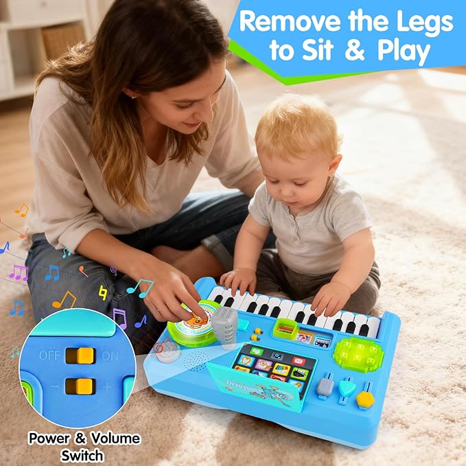 Baby DJ Table for Toddlers 1-3, Baby Musical Piano Toys 6-9-12-18 Months Toddler Activity Learning DJ Mixing Table with Music & Light Educational Toy for 1 Year Old Boy Girl First Birthday Infant Gift