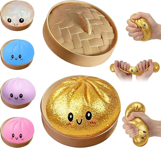 Flashing Dumplings,Soft and Cute Flashing Dumpling Toy,Dumpling Stress-Relieving Ball,Elastic Tabletop Toy,Soft and Squeezable Stress-Relieving Dough (Gold)