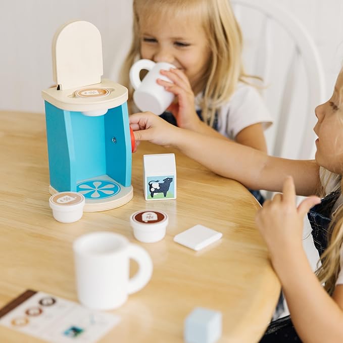 Melissa & Doug 11-Piece Brew and Serve Wooden Coffee Maker Set - Play Kitchen Accessories Pretend Play Kitchen Accessories Kids Coffee Maker Set For Girls And Boys