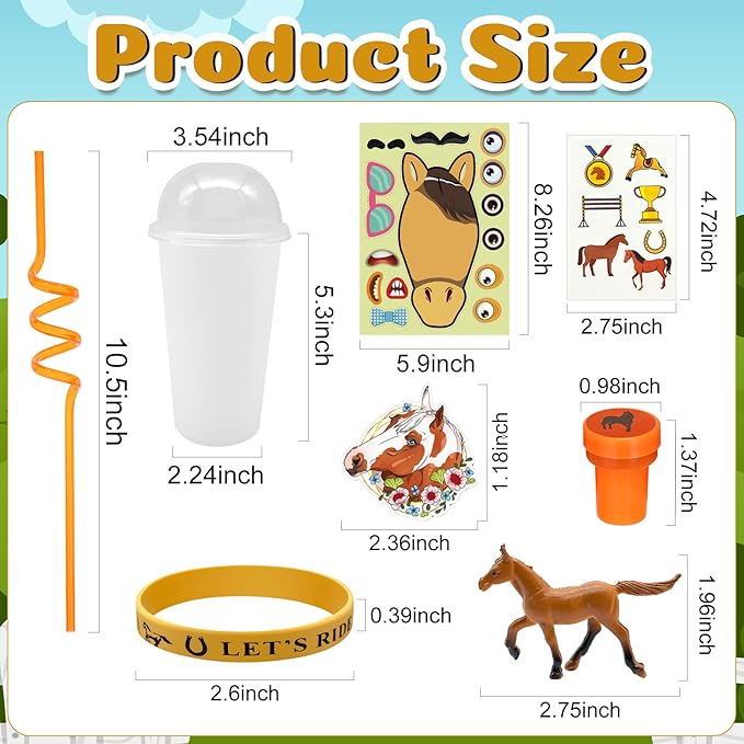 122 Pcs Horse Party Favors, Farmhouse Pony Party Supplies with Cup Straw Tattoo Sticker Goodie Bags Fillers Treat Bag Gifts Classroom Rewards for Cowboy Pinatas Western Horses Birthday Party(Horse)
