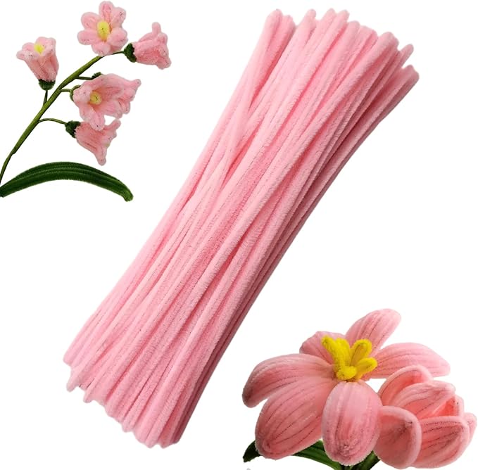 Swpohrat 100 Pieces Light Pink Pipe Cleaner Craft Set,Thick Fuzzy Chenille Stem Pipe Cleaners for DIY Craft Projects and Decorations