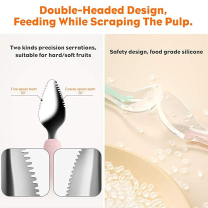 Baby Feeding Supplies Baby Fruit Spoon and Bib BPA Free Baby Food Feeder(Pink)