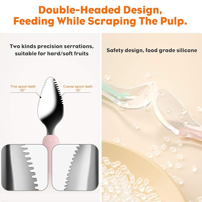 Baby Feeding Supplies Baby Fruit Spoon and Bib BPA Free Baby Food Feeder(Pink)