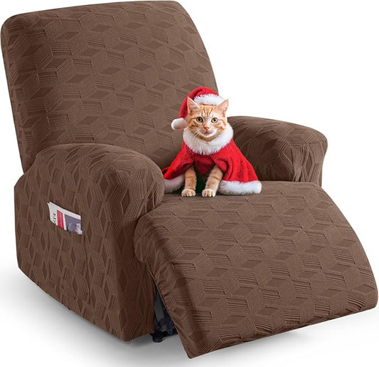 TAOCOCO Oversized Recliner Cover Stretch Recliner Chair Covers, Jacquard Reclining Chair Cover, Furniture Protector Sofa Slipcovers Couch Covers with Elastic Bottom for Kids, Pets(Brown)