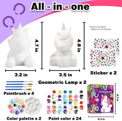 FUNZBO 2Pcs Paint Your Own Unicorn Lamp Kit - Arts and Crafts Supplies Painting Kits for Kids Teens Adults, DIY Night Light Toys for Girls Boys Ages 3 4 5 6 7 8 9 10 11 12 Easter Birthday Gift