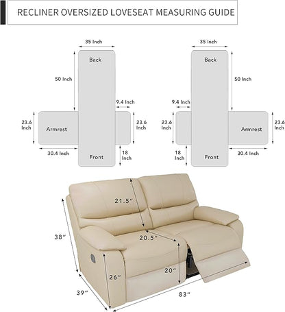 Easy-Going Oversized Loveseat Recliner Cover, Reversible Couch Cover for Double Recliner, Split Sofa Cover for Each Seat with Elastic Straps for Kids, Dogs, Pets(Oversized 2 Seater, White/White)