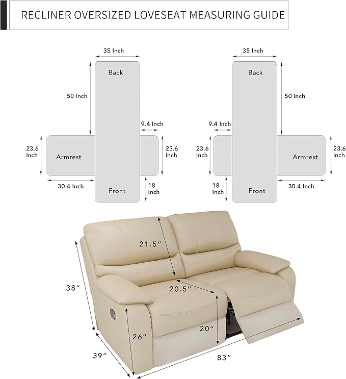 Easy-Going Oversized Loveseat Recliner Cover, Reversible Couch Cover for Double Recliner, Split Sofa Cover for Each Seat with Elastic Straps for Dogs, Pets(Oversized 2 Seater, Gray/Light Gray)