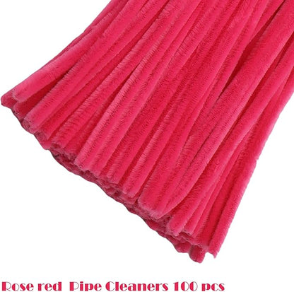 Swpohrat 100 Pieces Rose Red Pipe Cleaner Craft Set,Thick Fuzzy Chenille Stem Pipe Cleaners for DIY Craft Projects and Decorations