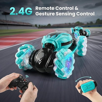 Gesture Sensing Stunt RC Car - Remote Control Gesture Sensor Toy Cars for 7 8 9 10 11 12 Year Boys 2.4GHz 4WD - Double Sided Rotating Off Road Vehicle Kids Birthday
