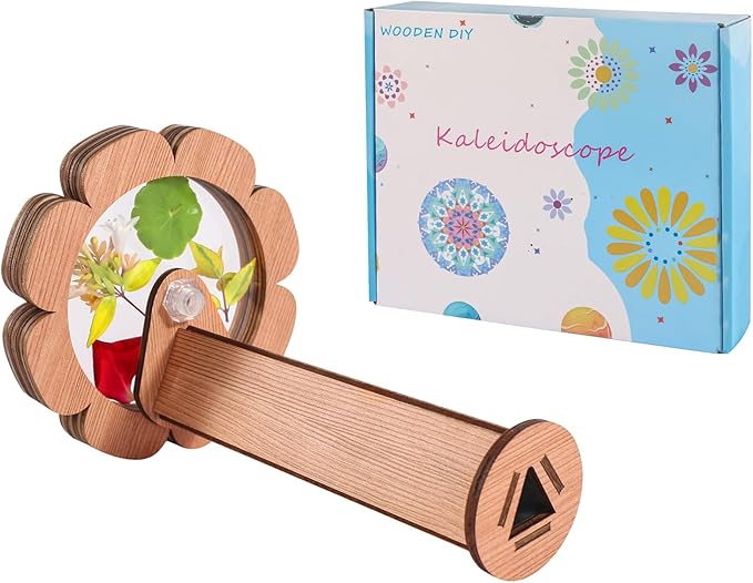 Natural DIY Kaleidoscope Kit, New Wooden Magic Rotating Kaleidoscope Making Set for Nature Lovers, Best Gift, Outdoor Classic Handmade Education Toys for Kids (1 Pcs Flower)