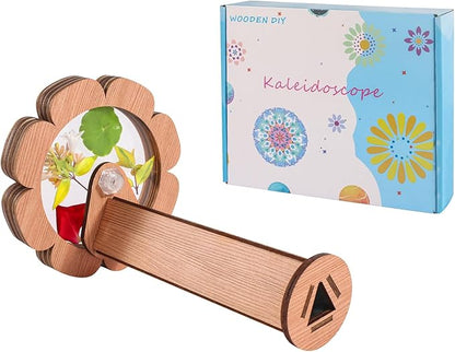 Natural DIY Kaleidoscope Kit, New Wooden Magic Rotating Kaleidoscope Making Set for Nature Lovers, Best Gift, Outdoor Classic Handmade Education Toys for Kids (1 Pcs Flower)