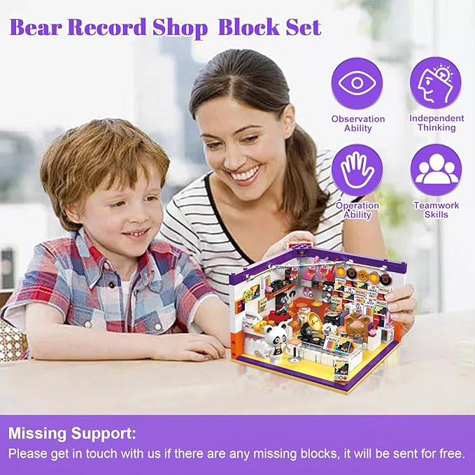 Friends House Building Block Set, Bear Record Shop Business City View Small Brick Model, Mini Construction Toy, Hobbies Christmas Birthday Gift for Teens Children Kids Boys Girls 6+, 554pcs
