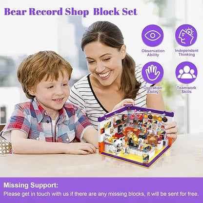 Friends House Building Block Set, Bear Record Shop Business City View Small Brick Model, Mini Construction Toy, Hobbies Christmas Birthday Gift for Teens Children Kids Boys Girls 6+, 554pcs