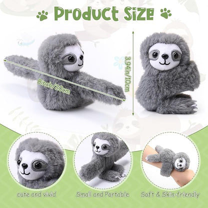 Liliful 8 Pack Kids Valentine's Day Gifts Stuffed Animal Cat Slap Bracelets, Valentines 8 Inch Plush Wrist Cute Snap Bracelets Birthday for Boys Girls Child Bulk Items Party Favors(Sloths)
