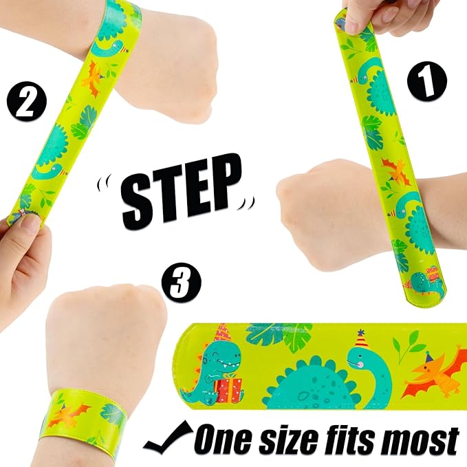 POPLAY 48PCS Kids Slap Bracelets, Slap Wristbands Bulk Tie Dye Bracelets Dinosaurs Mermaid Space Galaxy for Party Favors Classroom Prizes Exchanging Gifts