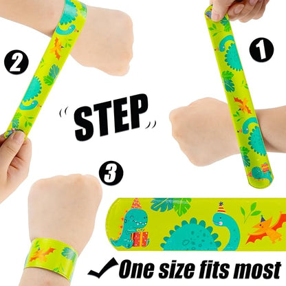 POPLAY 48PCS Kids Slap Bracelets, Slap Wristbands Bulk Tie Dye Bracelets Dinosaurs Mermaid Space Galaxy for Party Favors Classroom Prizes Exchanging Gifts