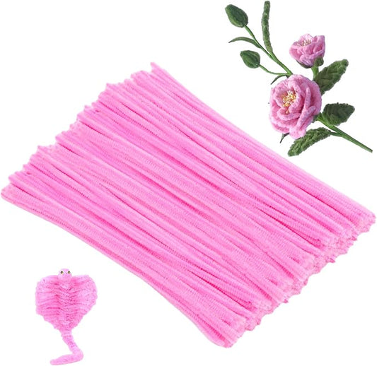 100Pcs Pipe Cleaners, Pipe Cleaners Craft, Chenille Stems Creative Pipe Cleaners for Festivals Flower Making, Crafting Pipe Cleaners Supplies for Home DIY Hand Craft Arts/Pink