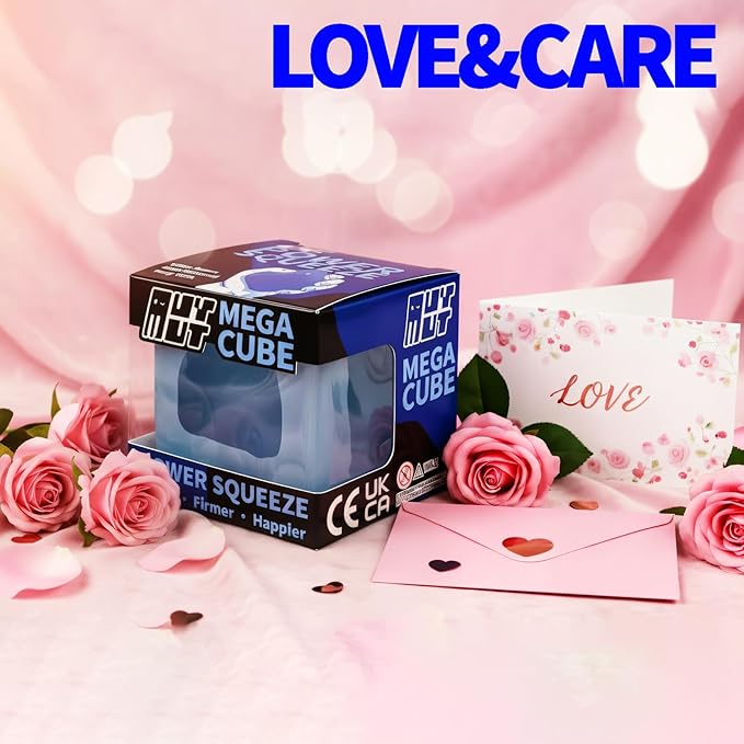 Premium MEGA Cube – Extra Large Ultra-Firm Gel Squishy Fidget Toy | Stress Balls for Adults with Non-Sticky, Odor-Free Shell & Reinforced Dual Leak-Proof Seals for Heavy-Duty Use | 1-Pack Blue