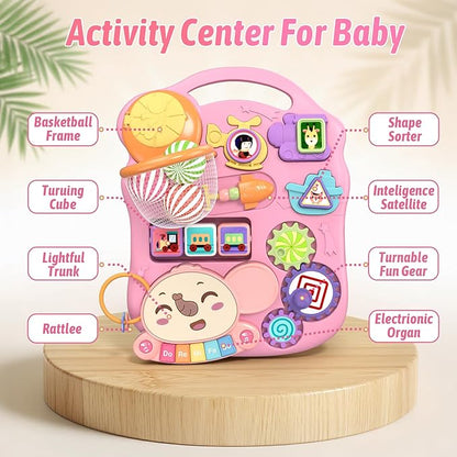 QDRAGON 3 in 1 Baby Walker and Activity Center for Girl, Learning to Walk, Sit to Stand, Early Educational Push Toys with Music Panel for Infant Toddler 12+ Months Pink