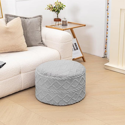 Pouf Ottoman Stuffed 20x20x12 Inches Floor Pouf Plush Fiber Ottoman Foot Rest Under Desk Foot Stool for Living Room Bedroom (Light Gray Pouf with Filler)