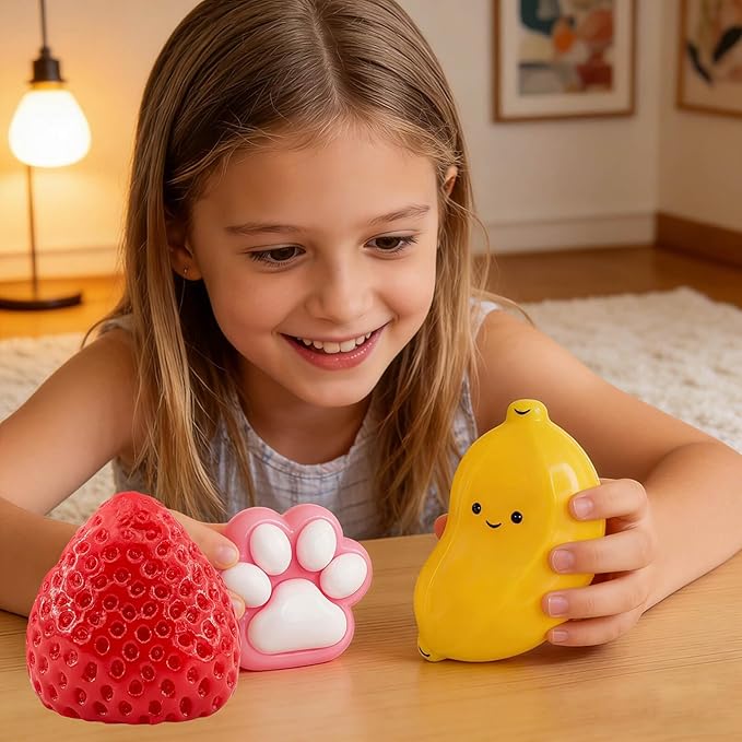 Taba Squishy Toys 4 Pack, Soft Sensory Fidget Squeeze Toys for Stress Relief, Kawaii Fufu Squishies for Kids & Adults, Party Favors, Goodie Bag Fillers
