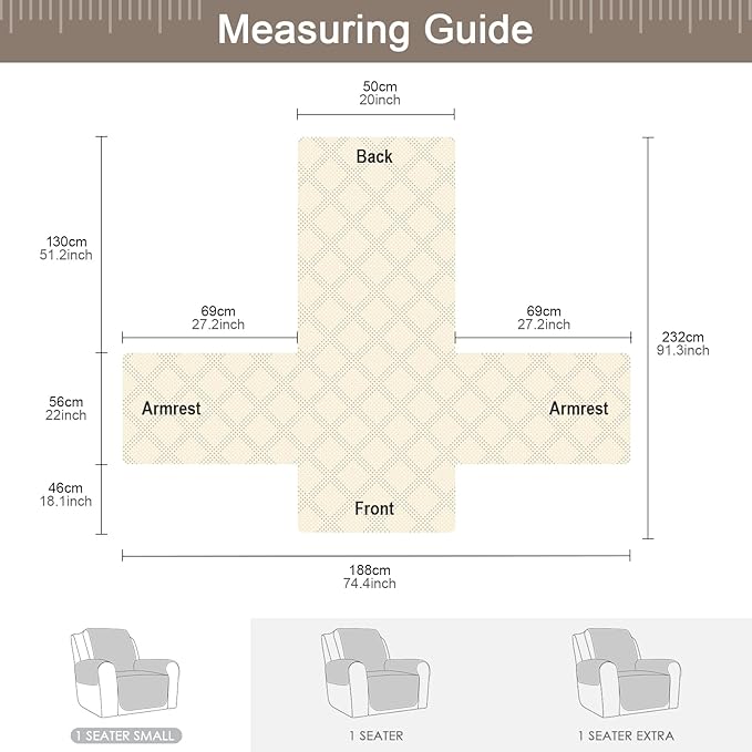 TAOCOCO 100% Waterproof Recliner Chair Cover, Small Recliner Covers for Recliner Chair with Pocket, Non Slip Reclining Chair Cover Furniture Protector for Kids, Pets(X-Small Chair, Taupe)