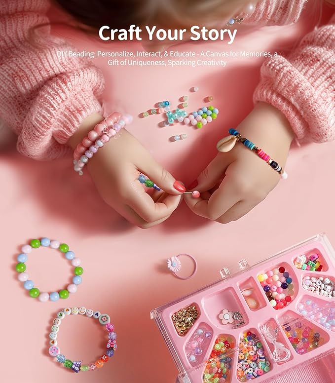 Geyiie DIY Nail Polish Toys Toys, Nail Art Kits for Girls, Bead Bracelet Making Kit with Beads in Acrylic organizers box, Make up toys for kids Craft Kit for Dress Up, Arts Kit Toys