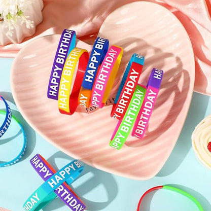 JUNEBRUSHS Birthday Rubber Bracelets, 24pcs Happy Birthday Silicone Bracelets Wristbands for Classroom Teachers Birthday Party Favors Reward Gifts Accessories（12 Designs）