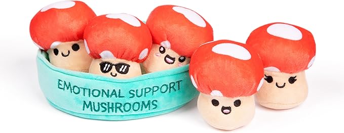 Emotional Support Mushrooms by Relatable, Cuddly Stuffed Animals and Toys, Squishy Toys and Plushies, Great Gift Ideas for Loved Ones of All Ages, Includes 5 Mushroom Plushies with Carrying Basket