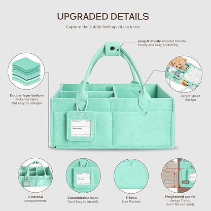 GEMII Diaper Caddy Organizer-Large Baby Caddy Organizer with Handle，Newborn Registry Essentials，Baby Shower Gift Basket for Boy or Girl (Green, Large)
