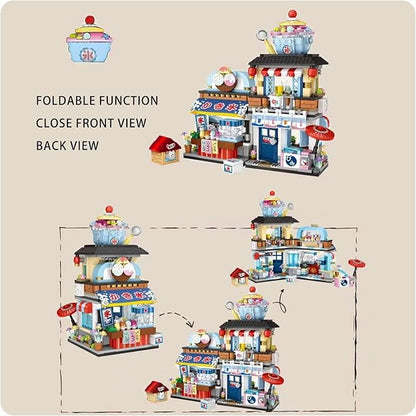 Japanese Street View Ice Drink Shop Mini Building Blocks, MOC Creative DIY Simulation Architecture, 668 Pcs Mini Simulation Architecture Construction Toy